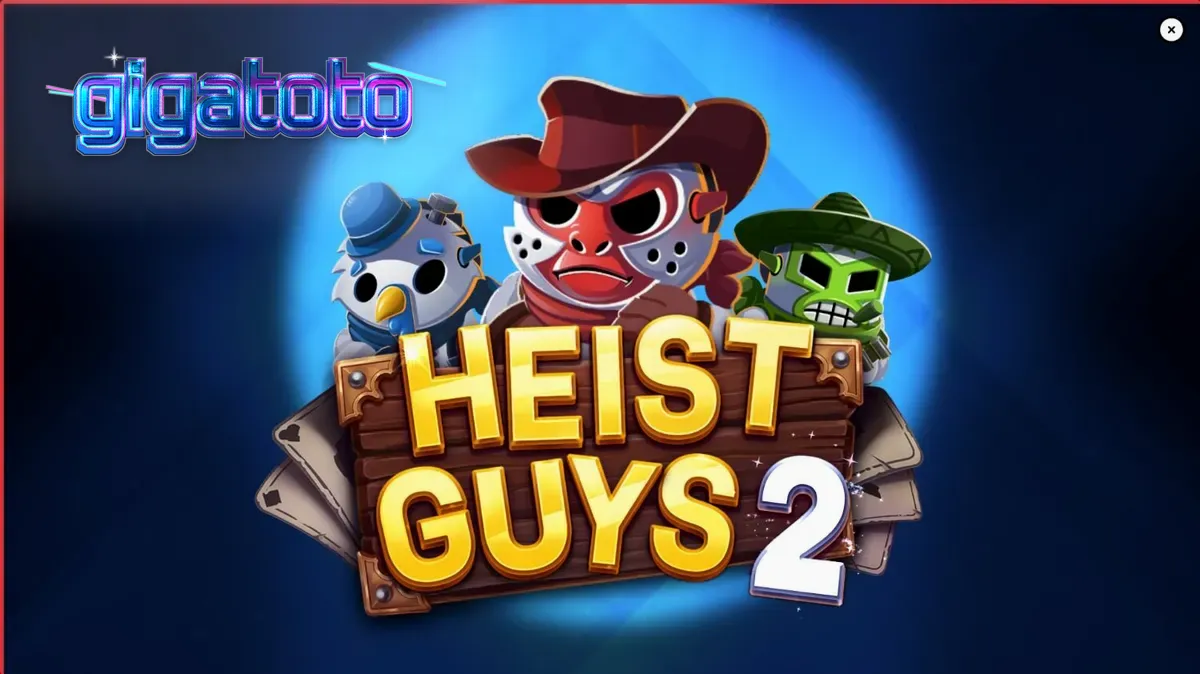 Tampilan visual slot Heist Guys 2 dengan tema koboi dan perampokan.